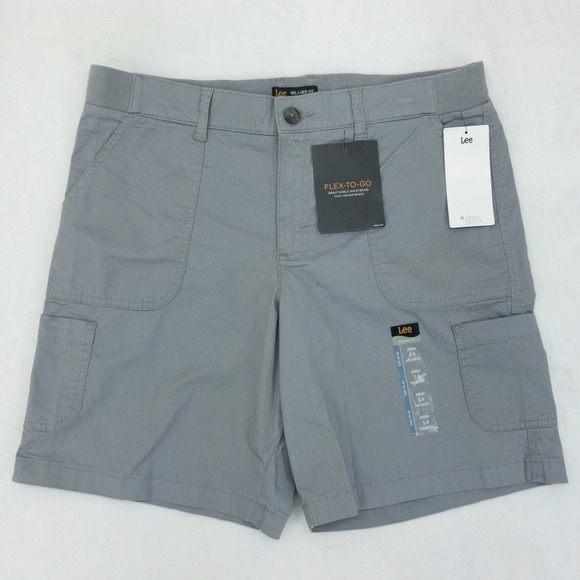 Lee Pants - Lee Bermuda Shorts Womens 14 Grey Flex-To-Go Relaxed Fit 9" Cargo Stretch New